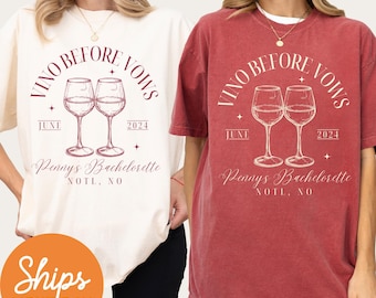 Wine Bachelorette Shirts, Custom Bachelorette Party Shirts, Vino Before Vows, Personalized Bach Tees, Winery Bachelorette, Vineyard Bach
