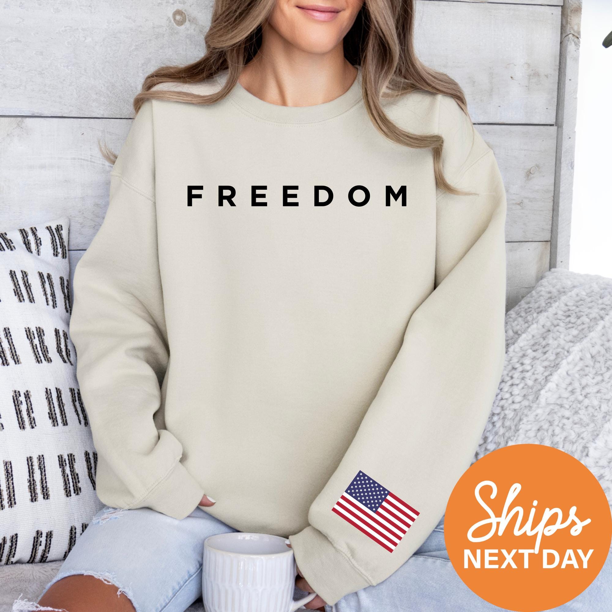Freedom Sweatshirt USA Flag Sleeve | Patriotic Hoodie | 4th of