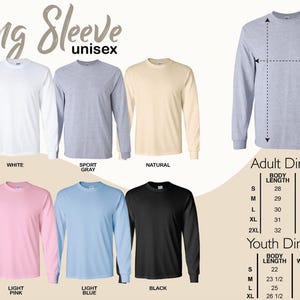 long sleeve unisex sizes chart for men and women