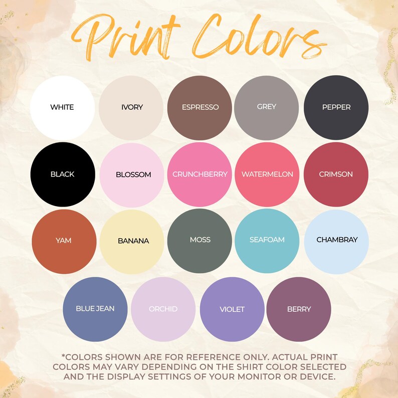 a color palette for a shirt, with various colors such as white, black, and shades of grey, along with their names.