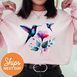 Hummingbird Sweatshirt, Watercolor Bird Sweatshirt, Nature Sweatshirt, Watercolor Hummingbird, Bird Watercolor Sweatshirt, Womens Sweatshirt