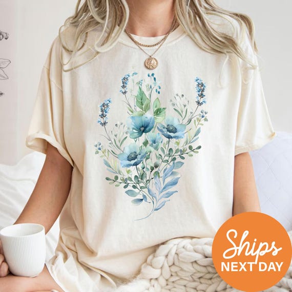 Comfort Colors® Blue Flower Bouquet Shirt, Flower Lover Gift, Retro Floral Shirt, Blue Flower Shirt, Plant Lady Shirt, Gift for Nature Lover