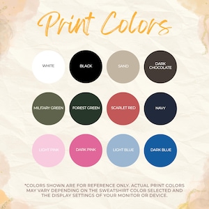 a collection of twelve color swatches, each representing a different print color, arranged in a grid format.