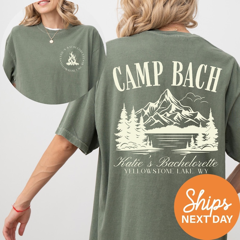 Vintage Camp Bachelorette Shirt, Custom Camping Bachelorette Shirts, Outdoor Mountain Bride Tee, Retro Lake Themed Bridal Party, Hiking Bach zdjęcie 1