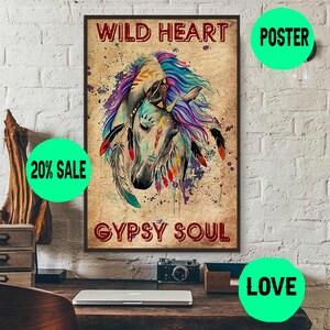 Póster vertical de caballo hippie corazón salvaje alma gitana