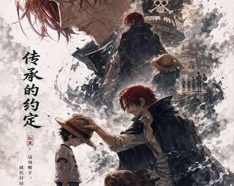 Shanks One Piece Anime Poster, Red Haired Pirate Wall Art, Luffy Straw Hat Promise Manga Print, Emotional Anime Room Decor Gift