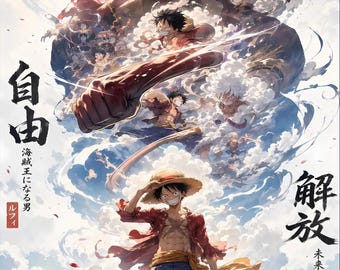 Póster de anime de Monkey D. Luffy de One Piece, arte de pared del Rey Pirata Gear 5, regalo de decoración de anime de Sombrero de Paja para fans.