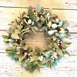 Weihnachtskranz, Lammohren Weihnachtskranz mit Beeren, Türkranz, Weihnachtskranz, Weihnachten Lamm Ohrkranz mit Baumwolle