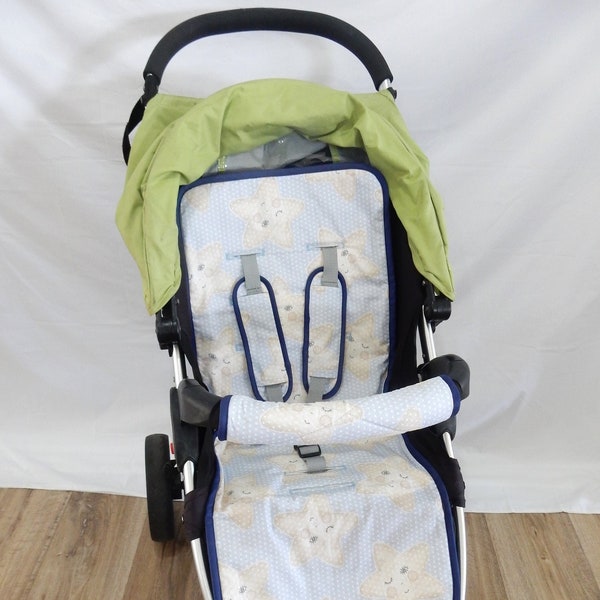 Pram Liner, Strap Cover and Velcro Bar Cover Options (Padded & Cotton Outer) Baby and Kids: Stars and Lullabys Print