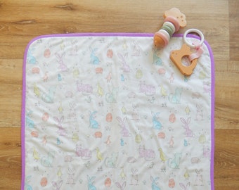 Padded Baby Change Mat; Cotton Outer; Changing Pad; Travel Change Mat; Purple trim; rabbits; animals; ducks; cats; hedgehog; bees