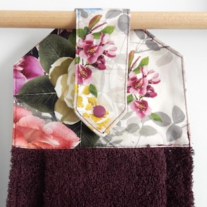 NEW LENGTH: Hanging hand towel, kitchen hand towel, laundry hand towel, bathroom cotton towel, floral, garden prints, flowers, dark colour