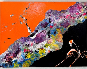 オレンジとグレーの抽象アート モダンでカラフルな黒、白、オレンジの