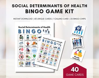 Social Determinants of Health BINGO Game, Health Equity, Education, Workshop, Classroom Learning Activity, Fundraising (Digital Printable)