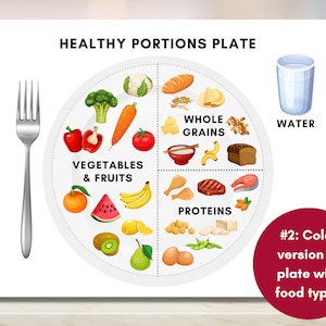 Healthy Portions Plate, Visual Nutrition Eating Guide, Food Portion Control, Dietitian Worksheet, Canada Food Guide Digital Printable image 5