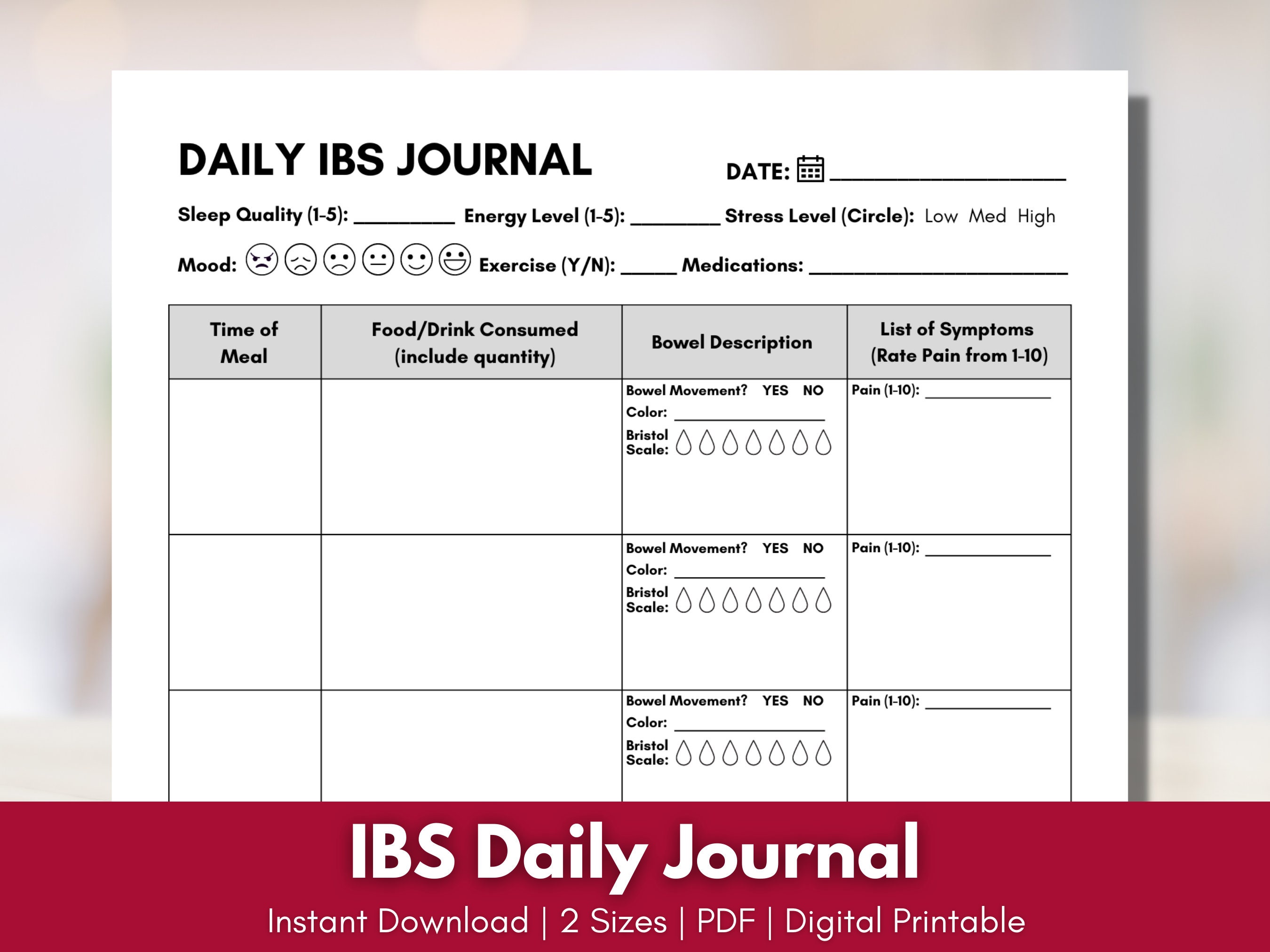 IBS Food Journal Daily IBS Symptom Diary Irritable Bowel - Etsy