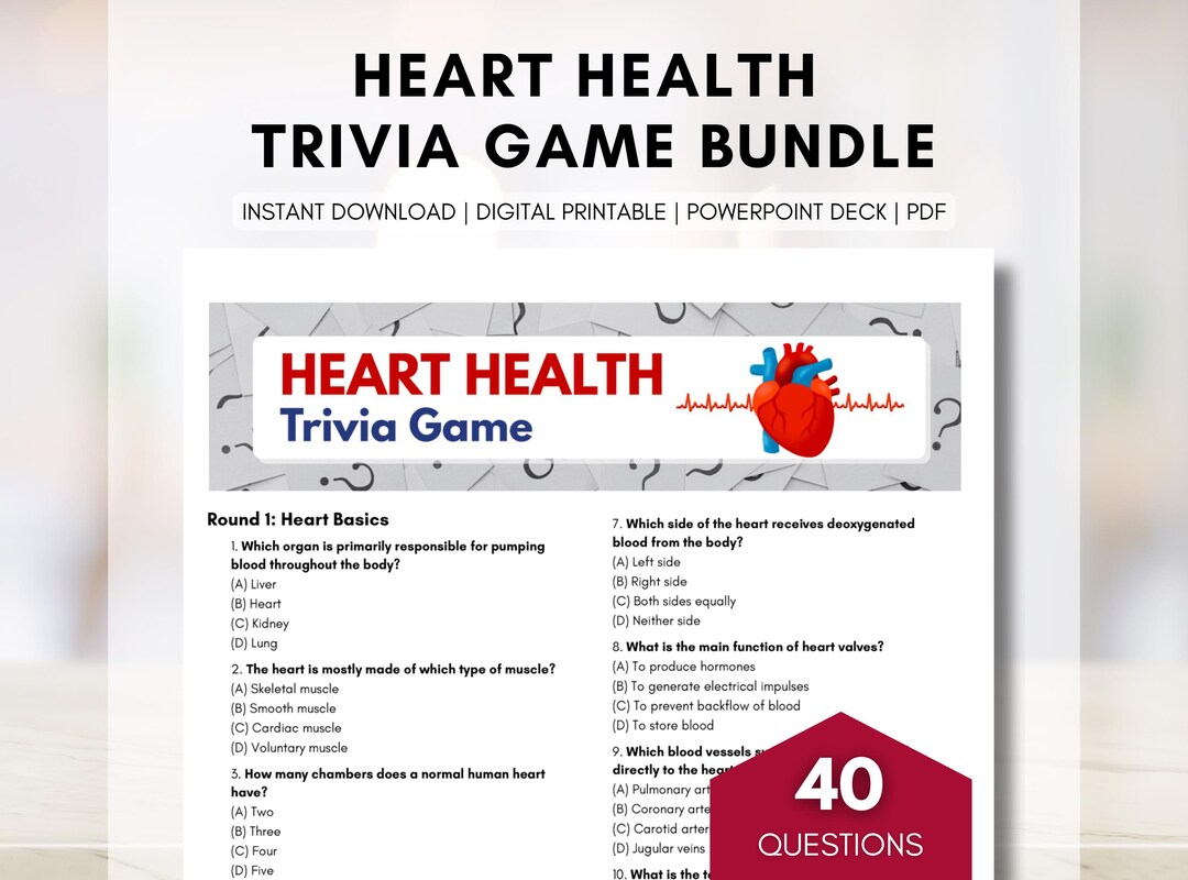 Heart Health Trivia Game, Printable Cardiac Quiz Game, Powerpoint ...