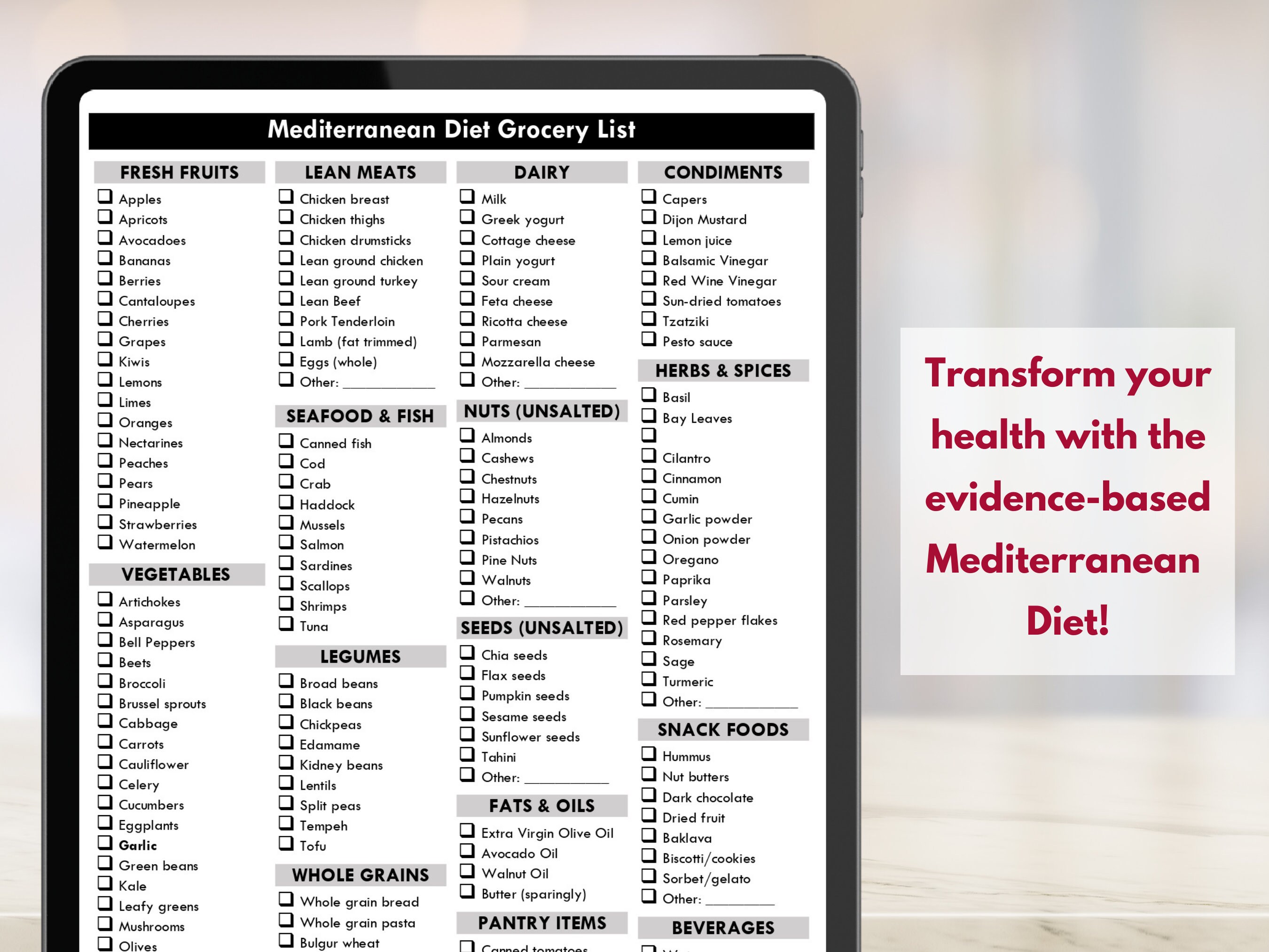 Mediterranean Diet Grocery List Heart Healthy Shopping List - Etsy