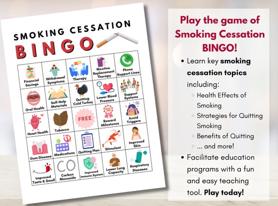 Quit Smoking BINGO Game, Stop Smoking Bingo, Health Games, Patient  Education, Workshop, Classroom Learning Activity (digital Printable)