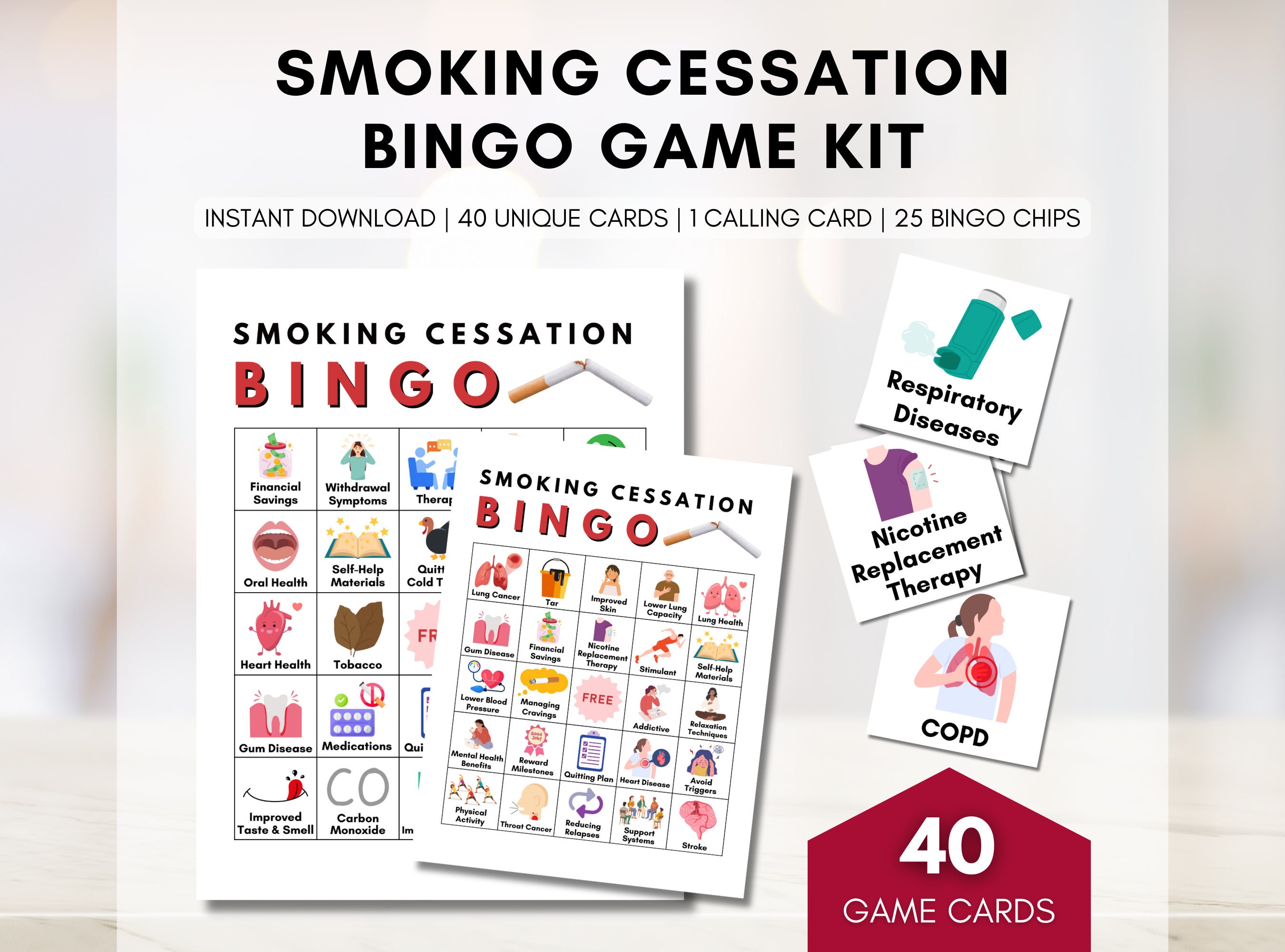 Quit Smoking BINGO Game, Stop Smoking Bingo, Health Games, Patient  Education, Workshop, Classroom Learning Activity (digital Printable)