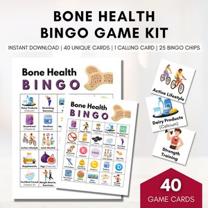 Bone Health BINGO Game Kit, Patient Education, Health Workshop, Classroom Learning Activity, Seniors Wellness, Nursing (Digital Printable)