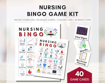 Nurse BINGO Game, 40 Unique BINGO Game Boards, Nurse Education, Medical Education Game, Classroom Activity, Health Game (Digital Printable)