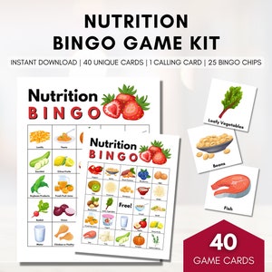 Voeding Gezondheid BINGO-spel, Gezond eten Patiënteneducatie, Leerspelactiviteit, Gezondheidsbevordering, Counseling (digitaal afdrukbaar)
