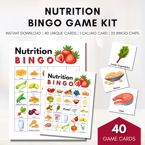 Nutrition Health BINGO Game, Healthy Eating Patient Education, Learning Game Activity, Health Promotion, Counseling (Digital Printable)