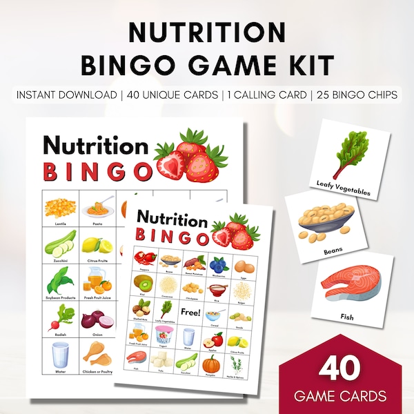 Juego BINGO de Salud Nutricional, Educación del Paciente sobre Alimentación Saludable, Actividad de Juego de Aprendizaje, Promoción de la Salud, Asesoramiento (Imprimible Digital)