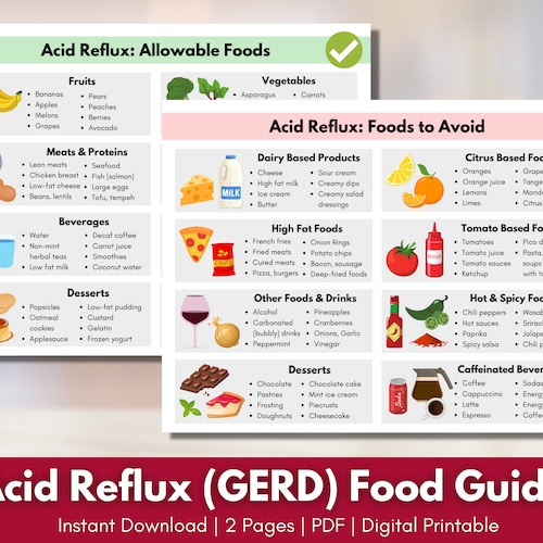 GERD Acid Reflux Heartburn Food Guide Gastritis Grocery - Etsy