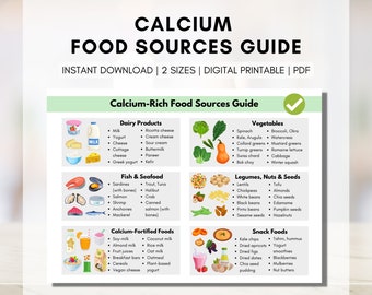 Calcium Food Guide, Calcium Food Sources, Grocery List for Calcium, Patient Education Tips, Nutrition Cheat Sheet  (Digital Printable)