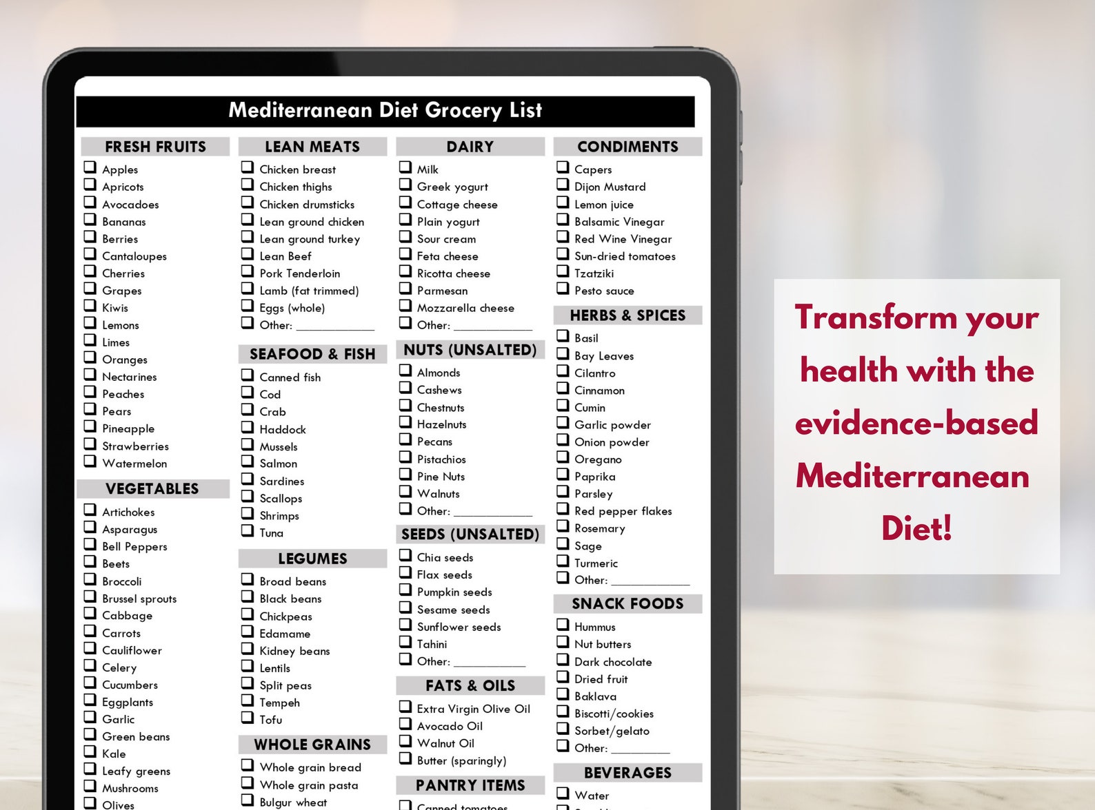 Mediterranean Diet Grocery List, Heart Healthy Shopping List, Food List ...