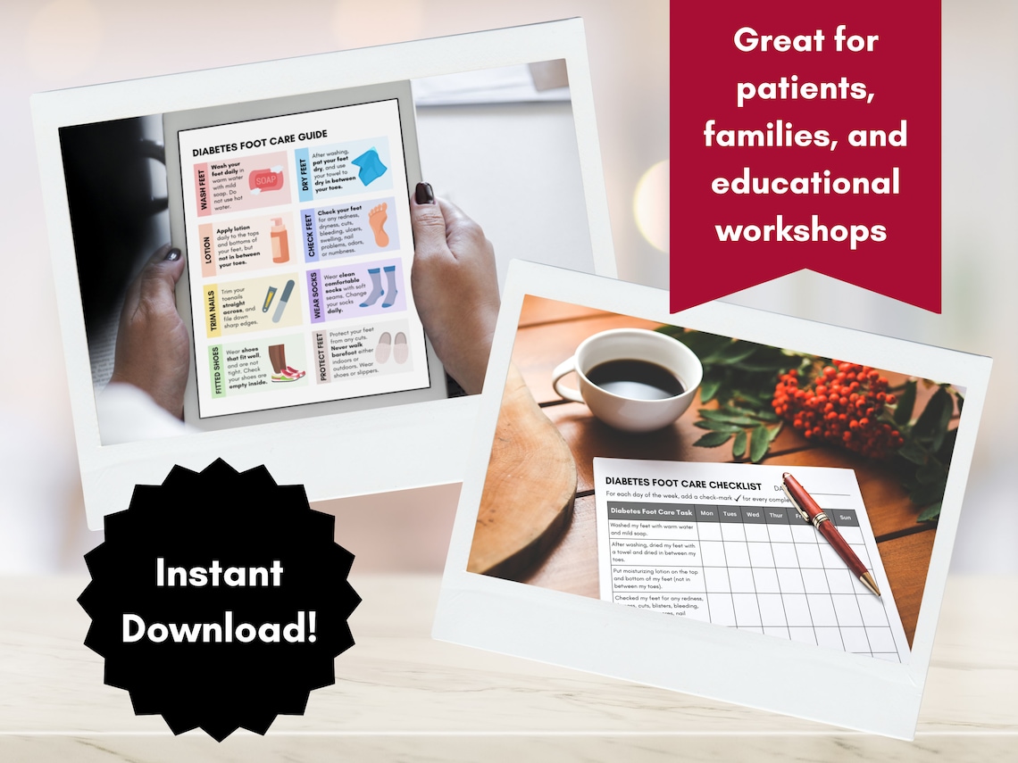 Diabetes Foot Care Checklist, Diabetic Foot Care Guide, Feet Care Log