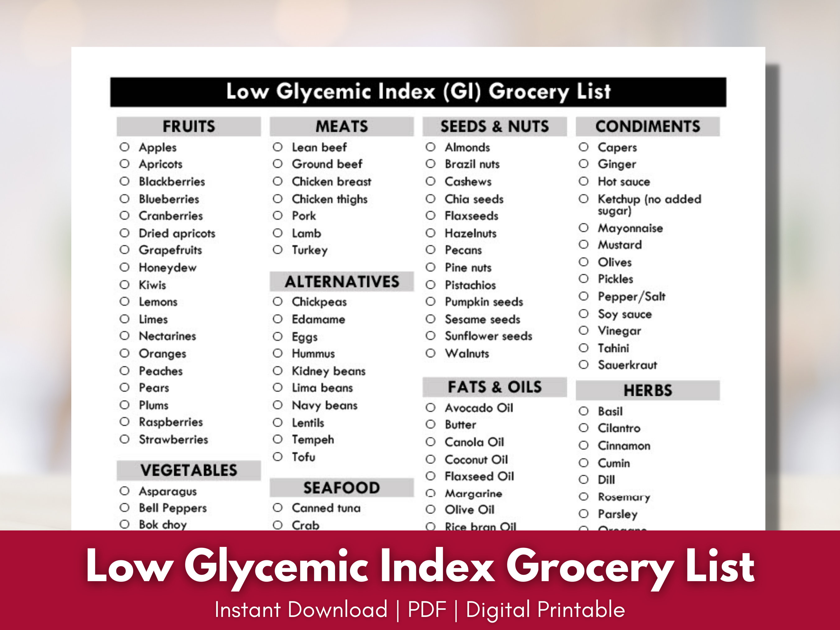 Buy Low Glycemic Index Grocery List GI Diet Shopping List Online in