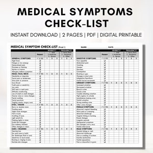 Symptom Checklist, Doctor Visit, Medical Tracker, Symptom List, Patient Education, Chronic Illness (Digital Printable)