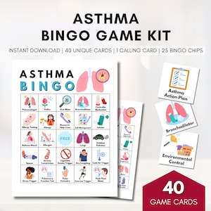 Asthma BINGO Spiel, Gesundheits-Bingo, Gesundheitsspiele, Patientenaufklärung, Workshop, Klassenzimmer Lernaktivität (Digital Printable)