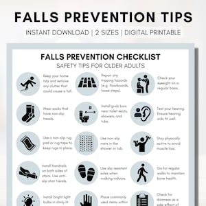 Falls Prevention Checklist, Falls Injury Tip Sheet, Seniors Health Education, Older Adult, Nursing, Occupational Therapy (Digital Printable)