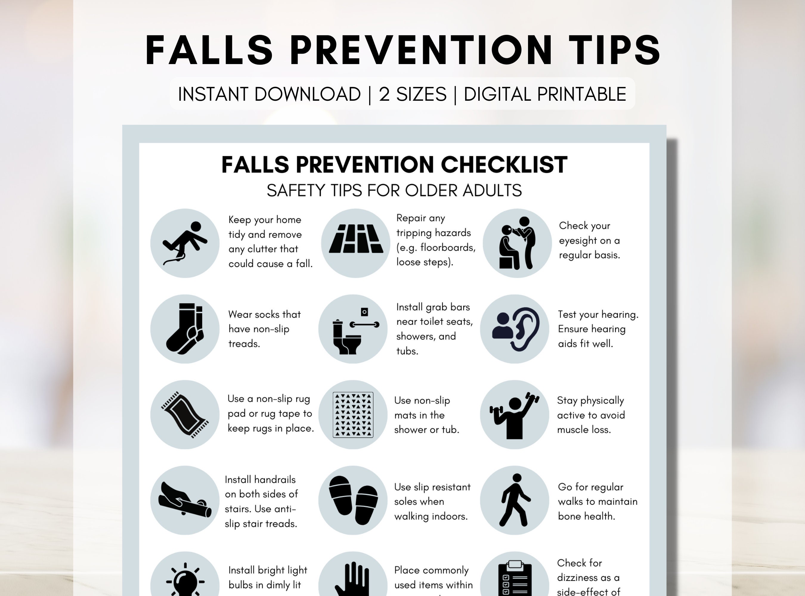 Falls Prevention Checklist, Falls Injury Tip Sheet, Seniors Health  Education, Older Adult, Nursing, Occupational Therapy digital Printable -   Canada