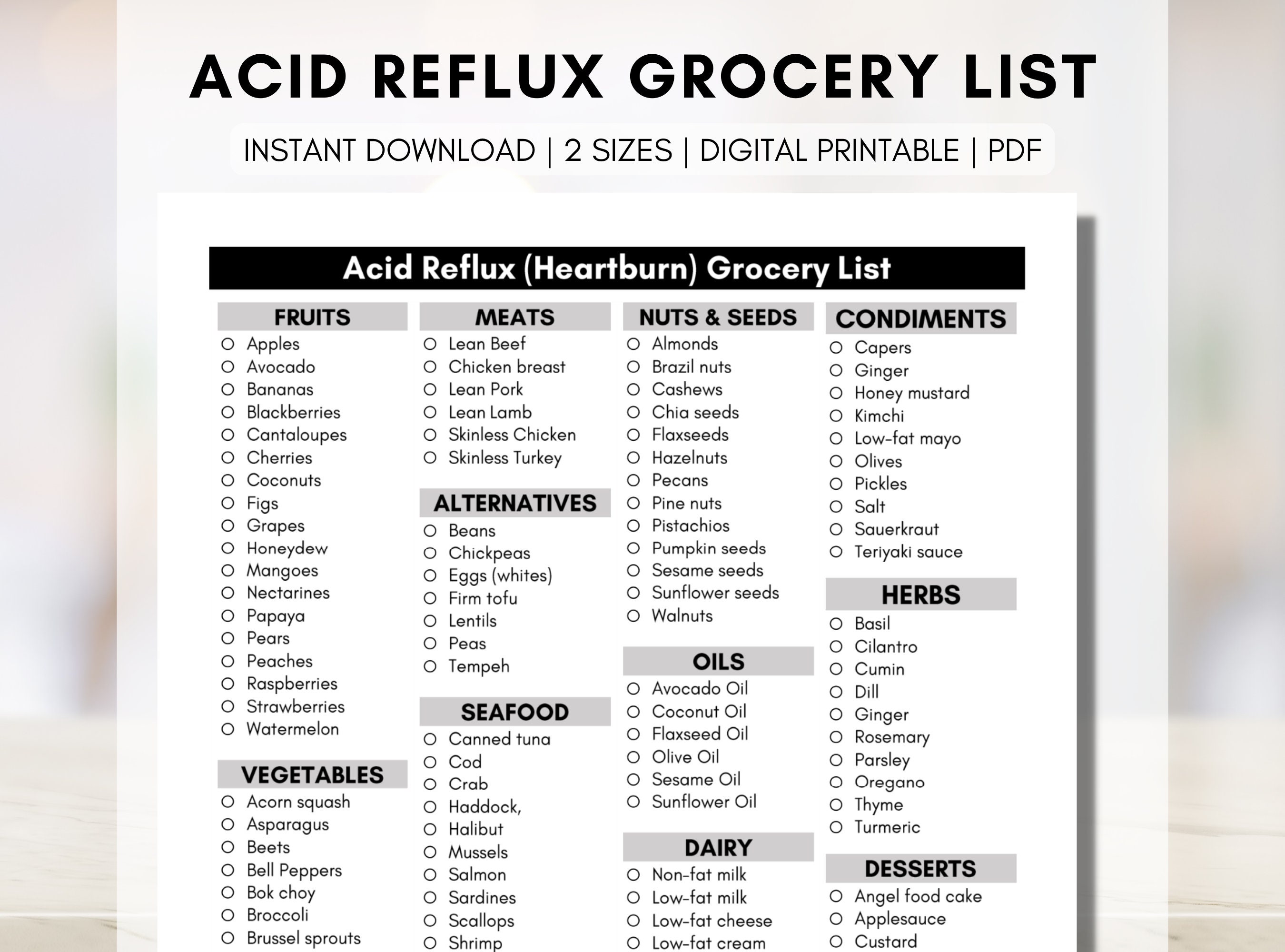 Acid Reflux Grocery List GERD Heartburn Shopping Food Guide Low Acid 