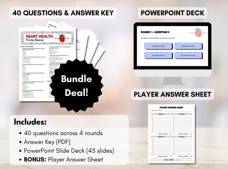 Heart Health Trivia Game, Printable Cardiac Quiz Game, Powerpoint ...