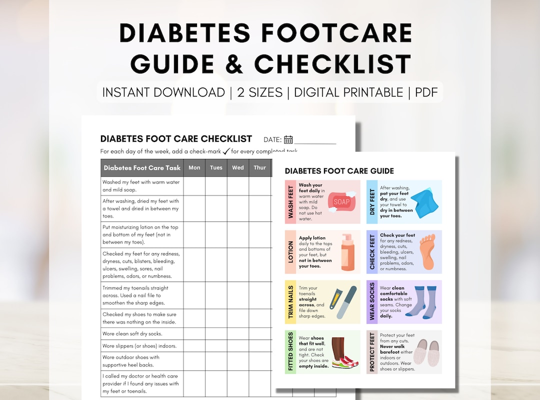 Diabetes Foot Care Checklist, Diabetic Foot Care Guide, Feet Care Log