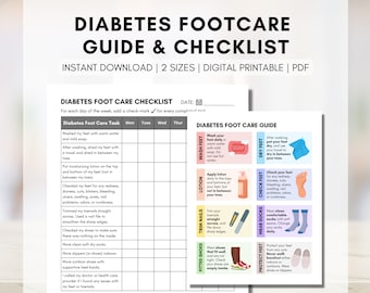 Diabetes Foot Care Checklist, Diabetic Foot Care Guide, Feet Care Log, Tracker, Journal, Patient Education (Digital Printable)