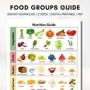 Food Groups Poster Print, Nutrition Guide Worksheet, Patient Education, Healthy Meal Planning, Dietitian (Digital Printable)