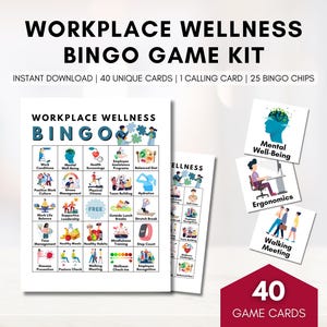 BINGO-spel wellness op de werkplek, activiteit werknemersbetrokkenheid, personeelsworkshop, teambuilding, personeelszaken, kantoorplezier (digitaal afdrukbaar)