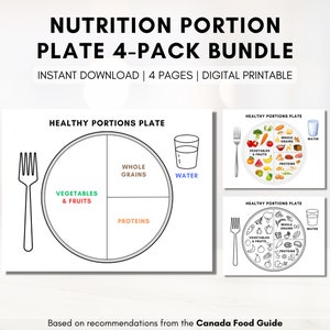 Healthy Portions Plate, Visual Nutrition Eating Guide, Food Portion Control, Dietitian Worksheet, Canada Food Guide (Digital Printable)