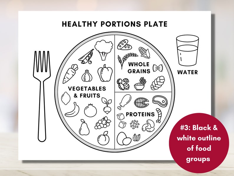 Healthy Portions Plate, Visual Nutrition Eating Guide, Food Portion Control, Dietitian Worksheet, Canada Food Guide Digital Printable image 6