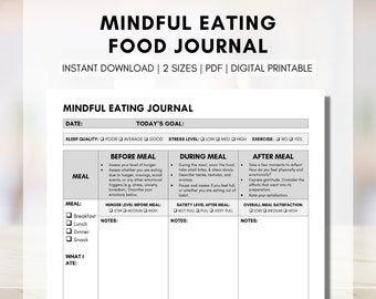 Mindful Eating Journal, Mindfulness Diet Tracker, Mindful Eating Planner, Emotional Eating, Nutrition Dietitian (Digital Printable)