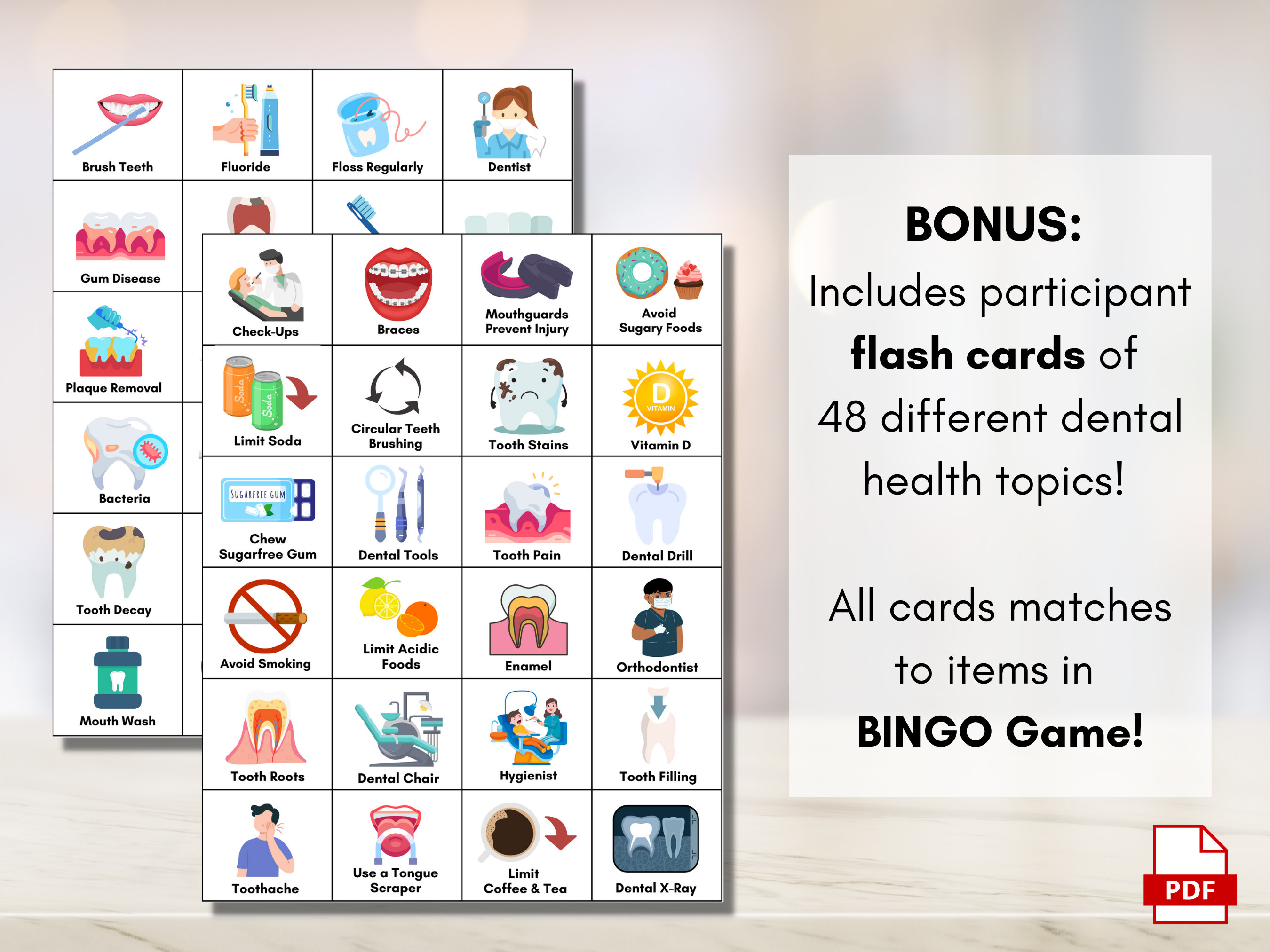 Dental BINGO Game, Oral Hygiene Bingo, Health Games, Patient Education