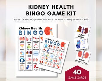 Kidney Health BINGO Game, Renal Health Games, Patient Education, Workshop, Classroom Learning Activity, Fundraising (Digital Printable)
