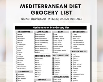 Mediterranean Diet Grocery List, Heart Healthy Shopping List, Food List, Meal Planning, Nutrition (Digital Printable)