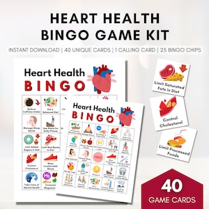 Heart Health BINGO-spel, cardiale bingo, gezondheidsgames, preventie van hartziekten, patiëntenvoorlichting, workshopactiviteit (digitaal afdrukbaar)